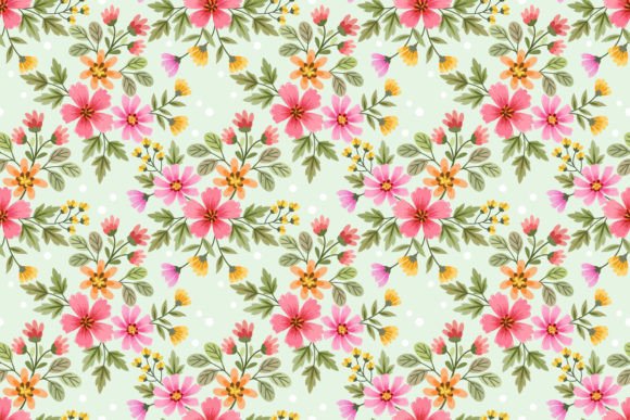Download Sweet Pink Flower on Green Pattern. - Pattern Collection