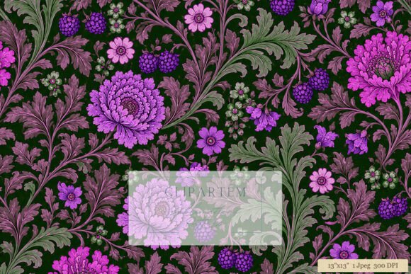 Download Victorian Floral Dark Pink Green Pattern - Pattern Collection