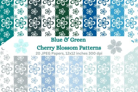 Download Blue &amp; Green Cherry Blossom Patterns - Pattern Collection