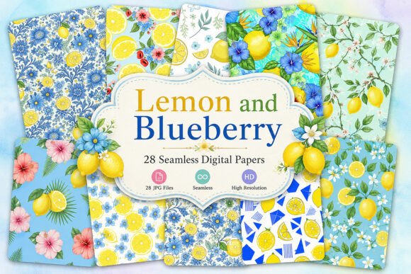 Download Lemon and Blueberry Seamless Patterns - Pattern Collection