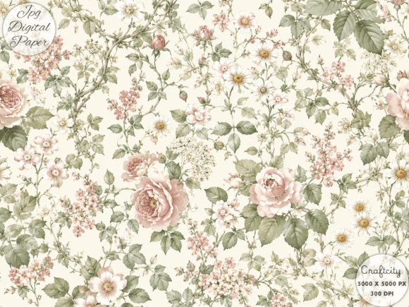 Download Vintage Botanical Rose Pattern, Cottage - Pattern Collection