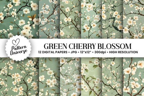 Download Green and White Cherry Blossom Patterns - Pattern Collection
