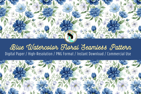 Download Blue Watercolor Floral Seamless Pattern - Pattern Collection