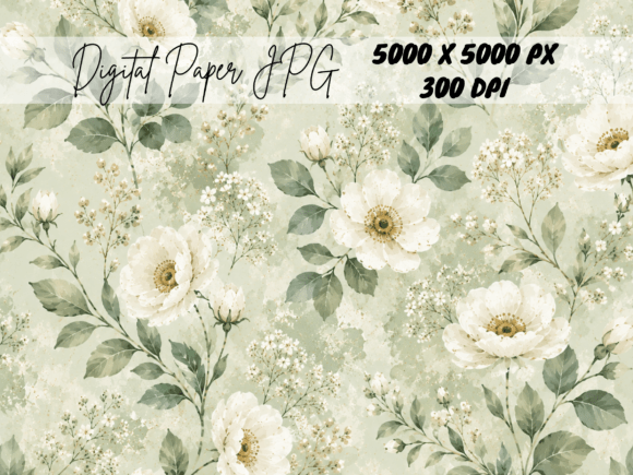 Download Sage Green Vintage Floral Rose Pattern - Pattern Collection