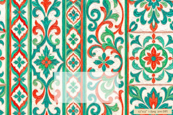 Download Ornate Tile Damask Teal Red Pattern Art - Pattern Collection