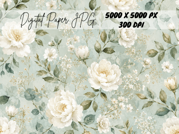 Download Sage Green Vintage Floral Rose Pattern - Pattern Collection