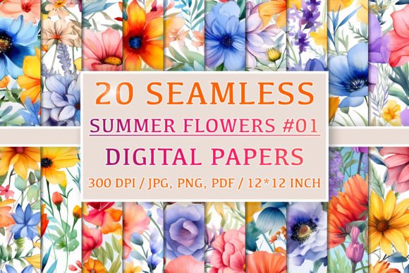 Download 20 Seamless Summer Flower Patterns #1 - Pattern Collection