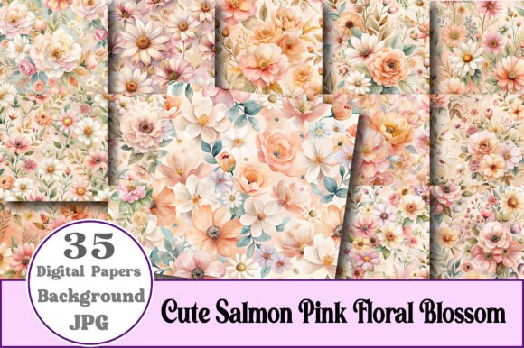 Download Cute Salmon Pink Floral Blossom Patterns - Pattern Collection