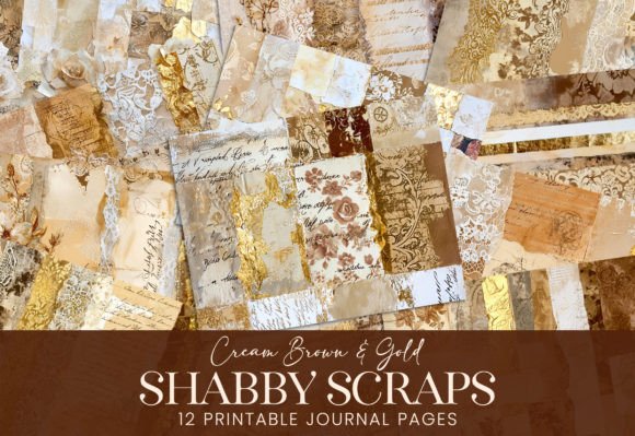 Download Shabby Journal Patterns Cream Brown Gold - Pattern Collection
