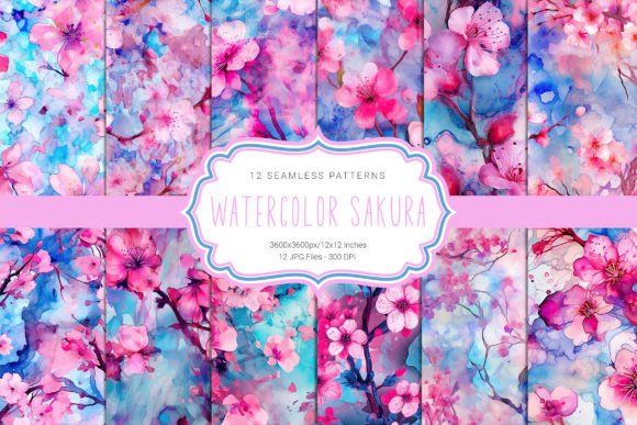 Download Watercolor Cherry Blossom Patterns - Pattern Collection